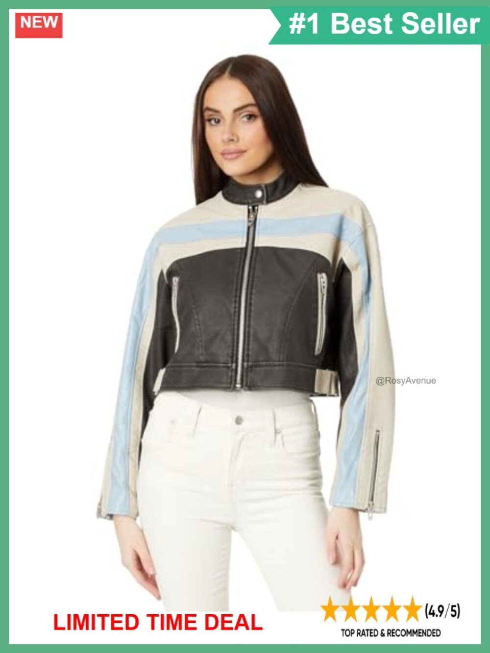 Faux Leather Racer Moto Jacket Long Sleeve Functional Pockets